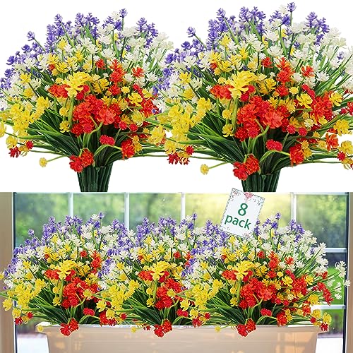 WOIRROIP 8 Bündel Künstliche Blumen im Freien, UV-beständig, im Freien, künstliche Pflanzen Blume in großen Mengen zum Aufhängen von Pflanzgefäßen, draußen, Veranda, Vase, Zuhause, Fensterdekoration von WOIRROIP