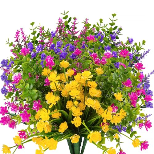 WOIRROIP 12 Stück Künstliche Blumen,Deko Blumen Draußen UV-Beständig Kunstblumen Innen Außenbereich Blumenstrauß künstlich für Büro, Topf, Garten, Veranda Dekor, Brautparty, Hochzeit,Colorful von WOIRROIP