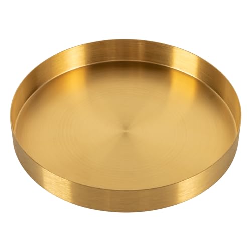WOLEGM Goldenes Rundes, Tablett aus Metall, Serviertablett Dekoteller und Dekotablett Kerzentablett, Ø 22 cm, Gold von WOLEGM