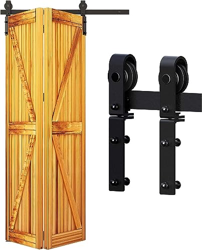 WOLFBIRD 106cm/3.5FT Bifold Schiebetürbeschlag für 2 Bifold Türen einseitig gerichtetes Beschlagsystem,Falttür Kit für Türöffnung unter 91cm, keine Tür（Grundlegender Stil） von WOLFBIRD