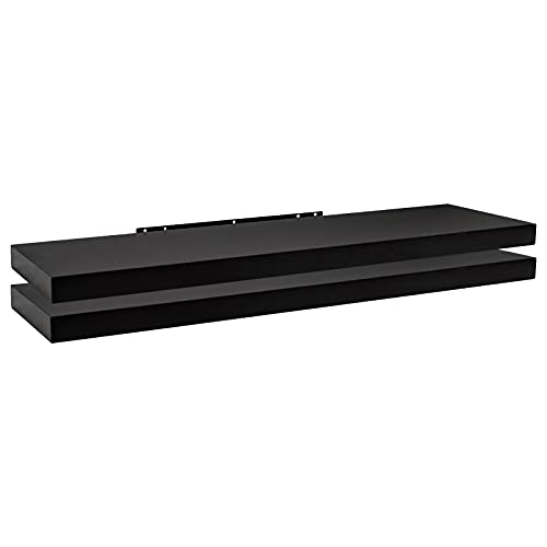 WOLTU 2X Wandregal Wandboard Bücherregal Regale für Deko Wandablagen aus MDF Holz, 2er Set Hängeregal Schwarz, 120x23x3,8cm RG9315sz-2 von WOLTU