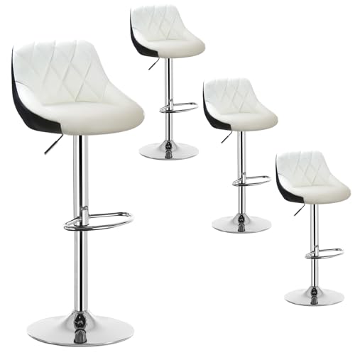 WOLTU 4er Set Barhocker Trensenstuhl Barstuhl Design Hocker 2 farbig mit Rücklehne, Drehbar, verchromter Stahl, Sitzfläche aus Kunstleder Weiß+Schwarz BH30ws-4 von WOLTU