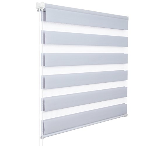 WOLTU Doppelrollo Klemmfix ohne Bohren Grau 80x220cm (BxH), Duo Rollo Zebrarollo Fensterrollo Klemmrollo Seitenzugrollo Easyfix lichtdurchlässig & verdunkelnd Rollos für Fenster und Tür von WOLTU