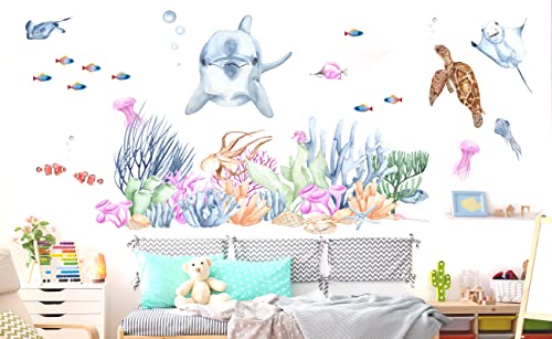 WONDER MURALS Wandtattoo Badezimmer Bad Aufkleber Wandstickers Unterwasserwelt Meer Wasserfest Wandaufkleber Kinderzimmer Babyzimmer Wandsticker Schildkröte Qualle Fische Deko Selbst Gestalten (S) von WONDER MURALS