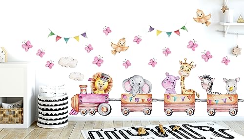 WONDER MURALS Wandtattoo Kinderzimmer Deko Mädchen Junge Baby Wandaufkleber Tiere im Zug Schmetterlinge Wandsticker Wanddeko Babyzimmer von WONDER MURALS