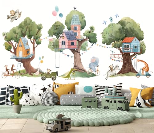 WONDER MURALS Wandtattoo Kinderzimmer Deko Mädchen Baum Groß Junge Wandaufkleber Waldtiere Tiere Wandsticker Kinder Wanddeko Babyzimmer Fuchs Hirsch Bär Igel (B) von WONDER MURALS