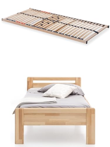 WOODLIVE DESIGN BY NATURE Massivholz-Bett aus Kernbuche inkl. Lattenrost, als Seniorenbett geeignet, in Komforthöhe, geöltes Einzel- und Komfortbett mit Kopfteil (90 x 200 cm) von WOODLIVE DESIGN BY NATURE