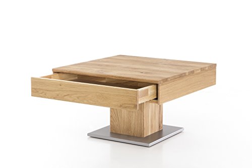 WOODLIVE DESIGN BY NATURE Massivholz Couchtisch quadratisch aus Wildeiche, geölter Wohnzimmer-Tisch, Beistelltisch inkl. Schublade, Tisch 75 x 75 cm von WOODLIVE DESIGN BY NATURE