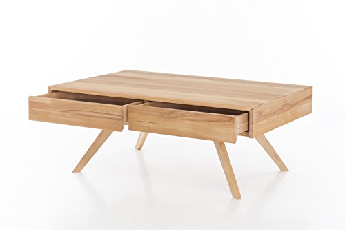 WOODLIVE DESIGN BY NATURE Massivholz Couchtisch rechteckig aus Kernbuche, Wohnzimmer-Beistelltisch, massiver Holztisch inkl. 2 Schubladen, Tisch 110 x 70 cm von WOODLIVE DESIGN BY NATURE