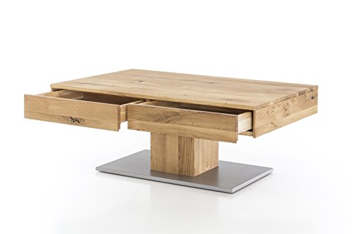 WOODLIVE DESIGN BY NATURE Massivholz Couchtisch rechteckig aus Wildeiche, geölter Wohnzimmer-Tisch, Beistelltisch inkl. Schublade, Tisch 110 x 70 cm von WOODLIVE DESIGN BY NATURE