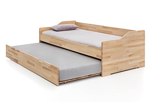 WOODLIVE DESIGN BY NATURE Massivholz-Gästebett aus Kernbuche, ausziehbares Doppel-Bett, als Jugend- & Kinderbett verwendbar, Funktionsbett aus Holz, Bett 90 x 200 cm von WOODLIVE DESIGN BY NATURE