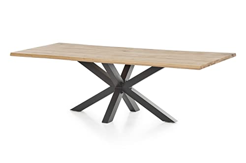 WOODLIVE DESIGN BY NATURE Massivholztisch Brian, 200 x 100 cm Tisch aus Wildeiche, massiver Esstisch mit Baumkante und Stern-Tischgestell aus Stahl, hochwertiger Esszimmertisch von WOODLIVE DESIGN BY NATURE