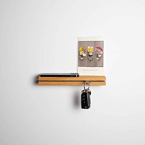 WOODS Schlüsselbrett Holz mit XXL Ablage | handgefertigt in Bayern | mehrere Holzarten und Ausführungen zur Auswahl | Schlüsselablage Schlüsselhalter Schlüsselleiste Schlüsselboard (Eiche, 25cm) von WOODS