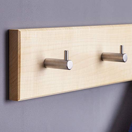 WOODS Hakenleiste Garderobe Holz massiv I Garderobenleiste Handtuchhalter Garderobenpaneel I moderne Wandgarderobe 55cm (5 Haken), Ahorn, Edelstahl Haken von WOODS