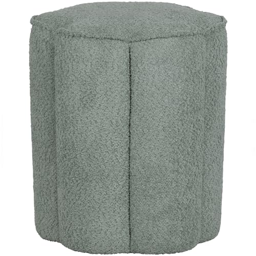 WOOOD Ollie Hocker Aqua Blau - Pouf Hoch Sitzhocker aus Bouclé-Stoff Polsterhocker Sitzpouf 46x40x40 cm von WOOOD