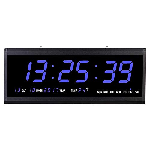 WOQLIBE LED Digital Wanduhr, 12/24 Stunden Modus Digitale Kalenderuhr Seniorenuhr mit Datumanzeige & Temperaturanzeige für Büro Wohnzimmer (blau) von WOQLIBE