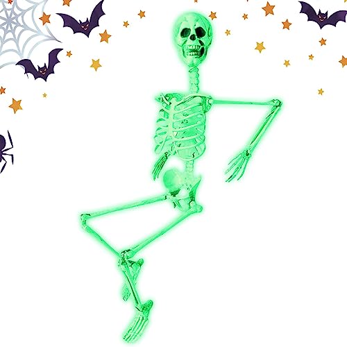 WOTEG Halloween-Dekorationen Leuchtendes Skelett | Fluoreszierende Ganzkörper-Spukhaus-Requisiten,Realistisches, bewegliches, im Dunkeln leuchtendes menschliches Skelett für den Innen von WOTEG
