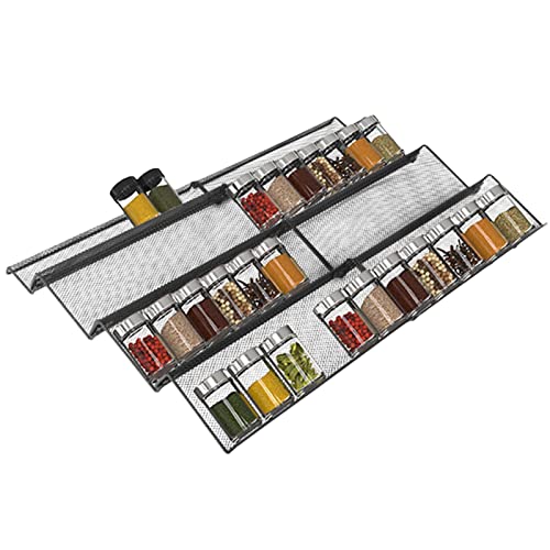 WOTEG Schubladen-Organizer | 4 Ebenen schräge Schublade Gewürzgläser Einsatz | Küchenschrank Schublade Aufbewahrung erweiterbares Tablett für Gläser, Gewürzregal von WOTEG