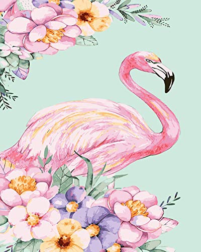 WOWDECOR DIY Malen nach Zahlen für Erwachsene Kinder Mädchen, Flamingos Pink Blume 40x50 cm Vorgedruckt Leinwand-Ölgemälde (ohne Rahmen) von WOWDECOR