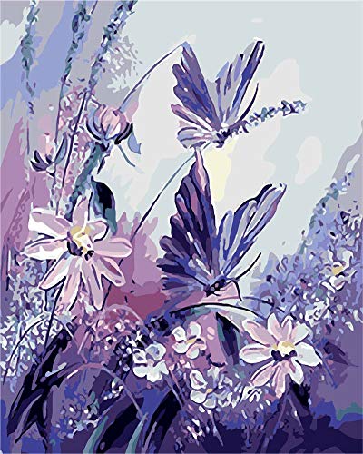 WOWDECOR DIY Malen nach Zahlen für Erwachsene Kinder Mädchen, Schmetterlingsliebe Blume Lila Romantisch 40x50cm Vorgedruckt Leinwand-Ölgemälde (ohne Rahmen) von WOWDECOR