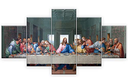 WOWDECOR Leinwand-Kunst, Leinwanddrucke, Gemälde, 5 Paneele, mehrere Bilder, da Vinci, das letzte Abendmahl, Jesus Giclée, gedruckt auf Leinwand, Poster, Wanddekorationen, Geschenke (groß, ungerahmt) von WOWDECOR