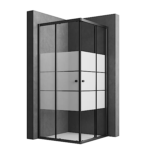 WOWINNE Duschkabine 90x90x185cm Eckeinstieg Duschkabine Schwarz Gestreift Schiebetür Duschabtrennung Doppel Schiebetür 6mm Sicherheitsglas von WOWINNE