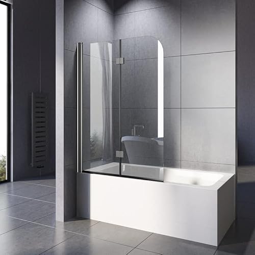 WOWINNE Duschwand für Badewanne 100x140cm, Badewannenaufsatz Duschwand 2-teilig Faltbar Duschabtrennung Badewanne mit 6mm NANO ESG-Glas von WOWINNE