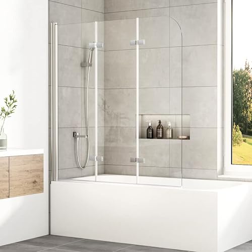 WOWINNE Duschwand für Badewanne 130x140cm Faltbar Duschwand 3-teilig Duschtrennwand Duschabtrennung mit 6mm ESG Sicherheitsglas von WOWINNE