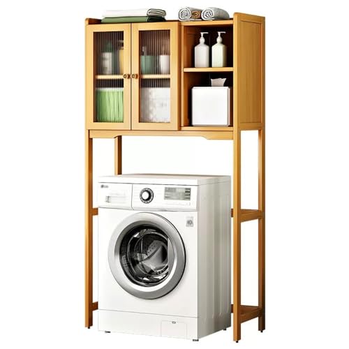 WPPTNSFY Toilettenregal, Lagerregal Waschmaschinenregal aus Bambus mit 2-stöckige Verstellbar Waschmaschinenregal, WC Überbauschrank Platzsparend 54/79X25X156CM von WPPTNSFY
