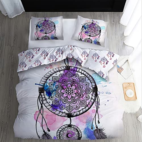 Bettwäsche 135x200 Traumfänger 2er Set, Weiche Microfaser Wendebettwäsche, Mandala Dream Catcher Bettbezug Set mit Reißverschluss und 1 Kissenbezug 80x80, Angenehm & Atmungsaktiv von WQIZXCW