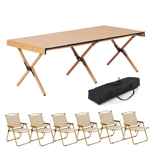 WRYsqbhjyb Campingtisch Klappbar und Stühle, Aluminium-Camping Tisch Stuhl Set mit Tragetasche und 2/4/6 Stühlen, Tisch für Campingzubehör (Color : Table+6 Chairs, Size : 47.2in) von WRYsqbhjyb