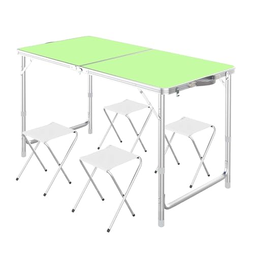 WRYsqbhjyb Campingtische, Tragbare Faltbare Gartentisch Klappbar, Verstellbarer 47,2-Zoll-Aluminium-klapptisch Esstisch für Picknick/Camping/Grillen (Color : Green++4 Chairs) von WRYsqbhjyb