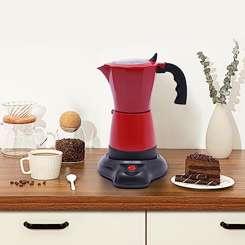 WSIKGHU 300ML Espressokocher Elektrisch Elektrischer Espresso-Kocher mit Basis für 6 Espressotassen 480W Aluminiumlegierung Base 360° Rotatable Kaffeemaschinen für das Büro und zu Hause (Rot) von WSIKGHU