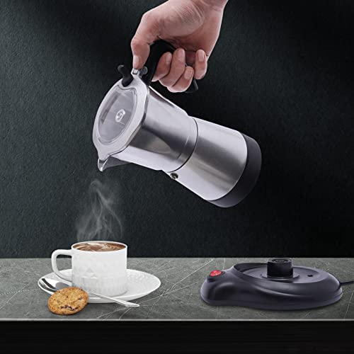 WSIKGHU 300ML Espressokocher Elektrisch Elektrischer Espresso-Kocher mit Basis für 6 Espressotassen 480W Aluminiumlegierung Base 360° Rotatable Kaffeemaschinen für das Büro und zu Hause (Silber) von WSIKGHU