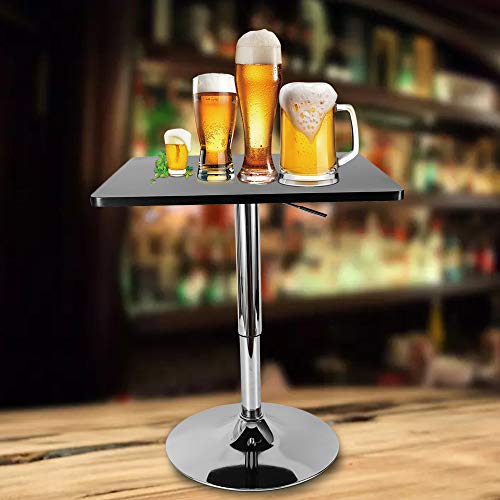 WSIKGHU 60 x 60 cm Bartisch Quadratischer Tisch Quadratischer Stehtisch Quadratisch Bistrotisch 70-90CM Höhenverstellbar 360° Schwenkbar Schwerer Metallfußtisch Aus Edelstahl Schwarzer Kleiner Tisch von WSIKGHU