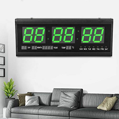 WSIKGHU LED Digital Wanduhr, 480 × 190 × 40 mm, große leuchtende Anzeige, Kalender, Genauigkeit 0,2 Sekunden, Funk Wanduhr, 220 V 50 Hz, Digitaluhr mit Thermometer Digitale Wanduhr von WSIKGHU