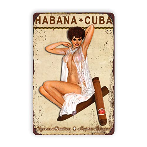 WSTKJW Zigarren-Metallschilder Vintage Habana Pin Up Girl Wanddekoration für Home Shop Mann Höhle Bar Lounge Room Garage Retro Blechschild 30,5 x 20,3 cm von WSTKJW