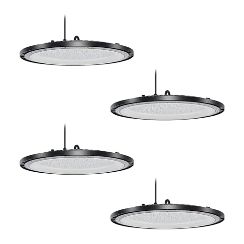 WSU Lights 4x UFO LED High Bay Light - Energiesparende Hallenstrahler, Ultrachflach, 200W, 6000K Kaltweiß, IP65 Wasserdicht, Ideal für Fabrik, Garage & Lagerhaus (4 Stück, 200 Watt) von WSU Lights