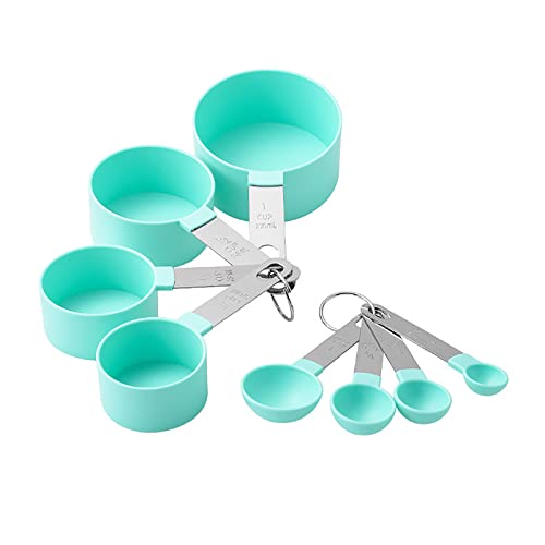 WUDQIJI Messbecher und Löffel-Set 8 teiliges Messlöffel Set measuring cups and spoons set 4 Measuring Cups + 4 Dosierlöffel mit Edelstahlgriff für Flüssigkeiten und Feststoffe(Nordisches Grün) von WUDQIJI