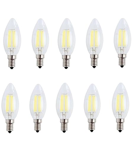 10er Pack E14 Kerze LED Lampe für Kronleuchter, E14 Glühfaden Retrofit Classic, 4W 400 Lumen ersetzt 40 Watt, 6500K Kaltweiß, Filament Fadenlampe, Nicht Dimmbar von WULUN