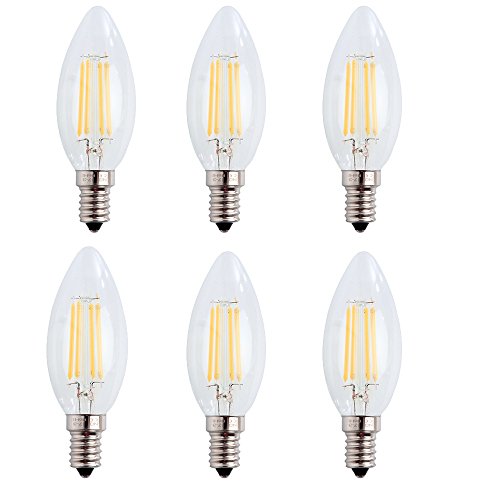 6er Pack E14 Kerze LED Lampe für Kronleuchter, E14 Glühfaden Retrofit Classic, 4W 400 Lumen ersetzt 40 Watt, 2700K Warmweiß, Filament Fadenlampe, Nicht Dimmbar… von WULUN