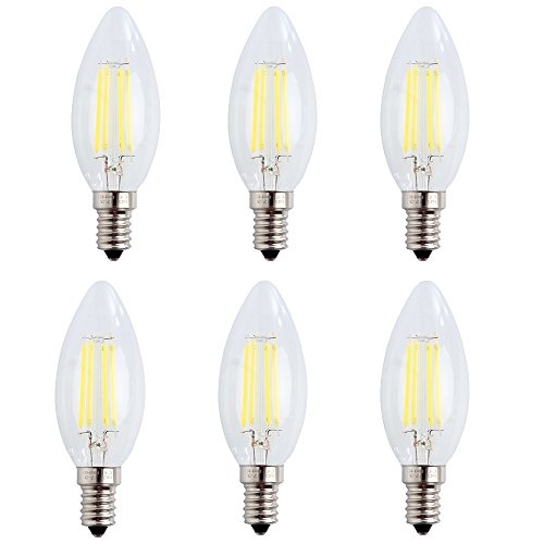 6er Pack E14 Kerze LED Lampe für Kronleuchter, E14 Glühfaden Retrofit Classic, 4W 400 Lumen ersetzt 40 Watt, 6500K Kaltweiß, Filament Fadenlampe, Nicht Dimmbar… von WULUN