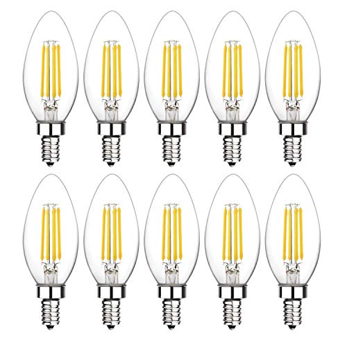WULUN 10er Pack 4W E14 LED Kerze Lampe für Kronleuchter, E14 Glühfaden Retrofit Classic, ersetzt 40W Glühlampe, Kaltweiß 6500K, 400 LM, 360° Abstrahlwinkel, Nicht Dimmbar von WULUN