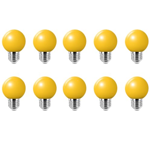 WULUN 10er Pack Farbe LED Birne E27 G45 2W,AC 220V-240V GolfBall Laterne Glühbirnen Farbe Gelb,Verwendet für Outdoor Indoor Lichterketten von WULUN