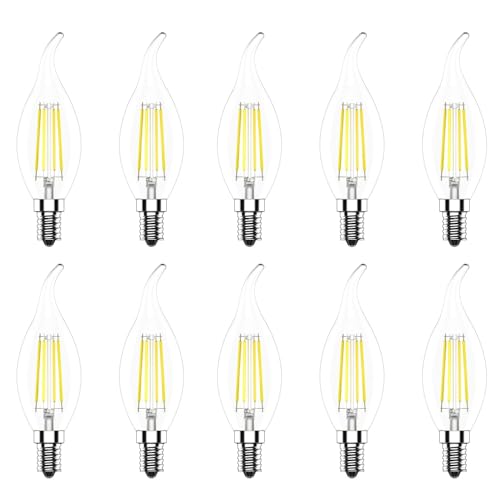 WULUN 10er Pack LED Filament E14 C35 Fadenlampe für Kronleuchter, E14 Glühfaden Retrofit Classic, LED Birne als Kolbenlampe, 4W 400 Lumen, Ersetzt 40W Glühlampe, Kaltweiß 6500K von WULUN