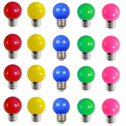 WULUN 20er Pack Farbige Glühbirnen LED 2W E27 G45 Beleuchtung Glühbirnen, LED Farbige Golf Kugel Glühbirne, Gemischte Farben Rot Grün Blau Rosa Gelb von WULUN