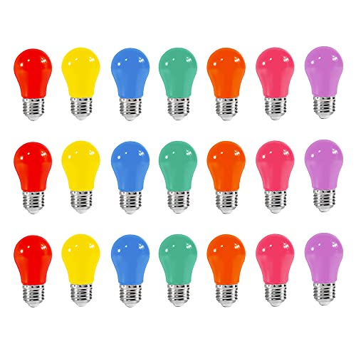 WULUN 21er Set Farbige LED Leuchtmittel 3W E27 Beleuchtung Glühbirnen, 220V AC LED Leuchtmittel Birnenform für Außen und Innen Party Deko, Gemischte 7 Farben von WULUN