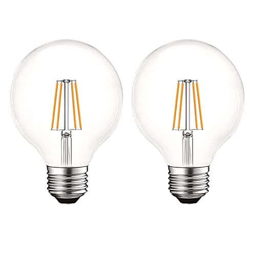 WULUN 4W E27 Filament LED Glühfaden G80, 2700K Warmweiß, Ersatz für 40W Glühlampe, ultrahell 400 lm, Rustikalampe Filamentstil klar (2er Pack) von WULUN