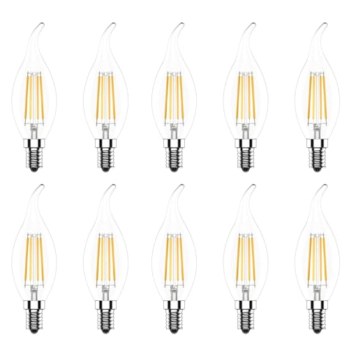 WULUN 10er Pack LED Filament E14 C35 Fadenlampe für Kronleuchter, E14 Glühfaden Retrofit Classic, LED Birne als Kolbenlampe, 4W 400 Lumen, Ersetzt 40W Glühlampe, Warmweiß 2700K von WULUN