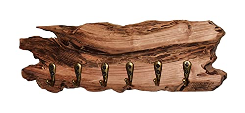 Wood & Wishes - Rustikales Eiche-Holz Schlüsselbrett mit 6 Haken auf 30cm; gefertigt in Handarbeit; Treibholzoptik; Landhausstil; dekoratives Unikat von WW WOOD & WISHES